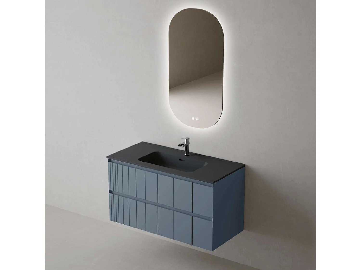 Meuble Salle de Bain POLE (61 cm x H54 x P45 cm), Plan Vasque Céramique NM, 2 Tiroirs, Laqué Bleu Cobalt Mat