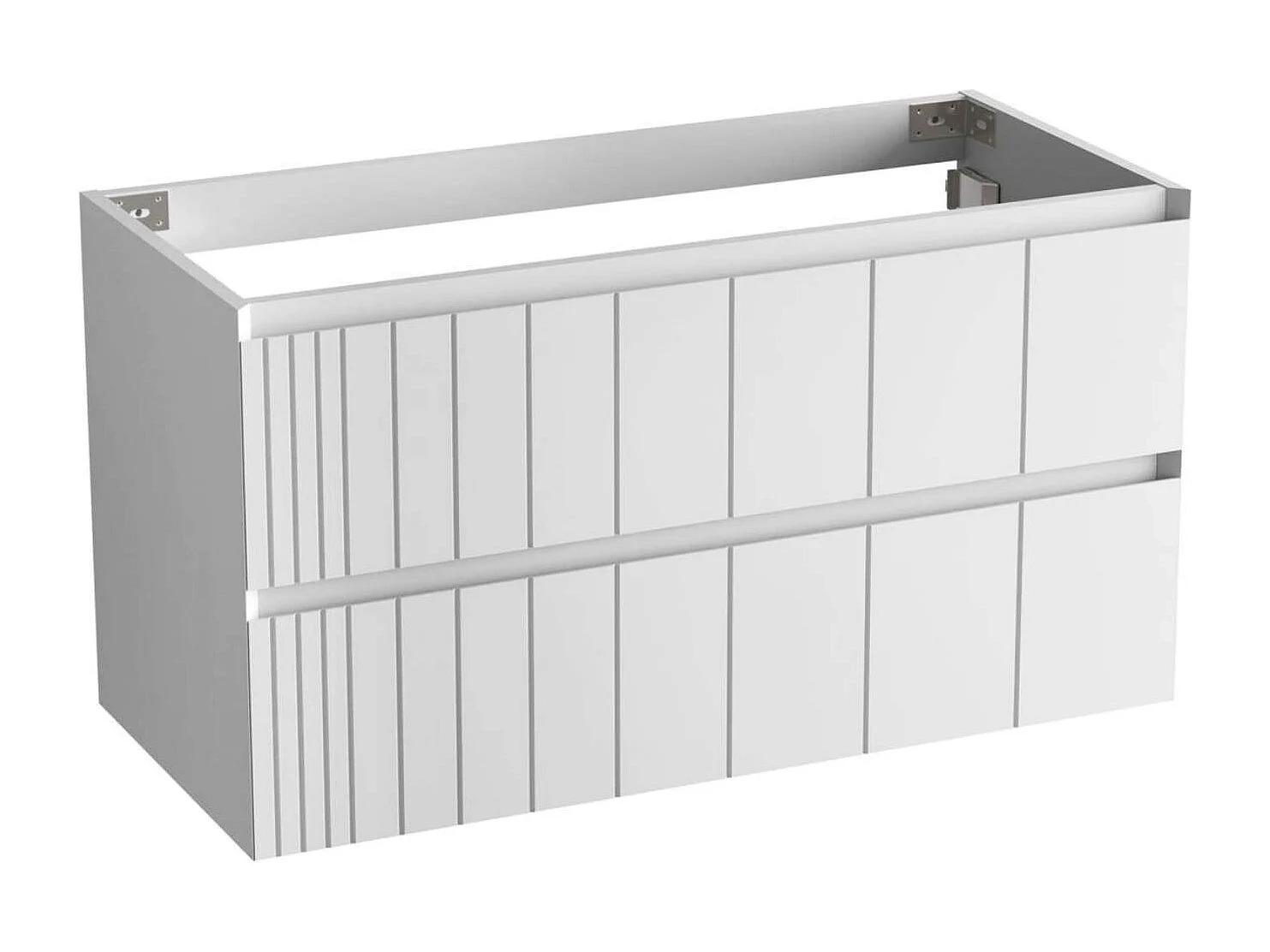 Meuble Salle de Bain POLE (61 cm x H54 x P45 cm), Plan Vasque Marin ROLL W.Brillant, 2 Tiroirs, Laqué Blanc Mat