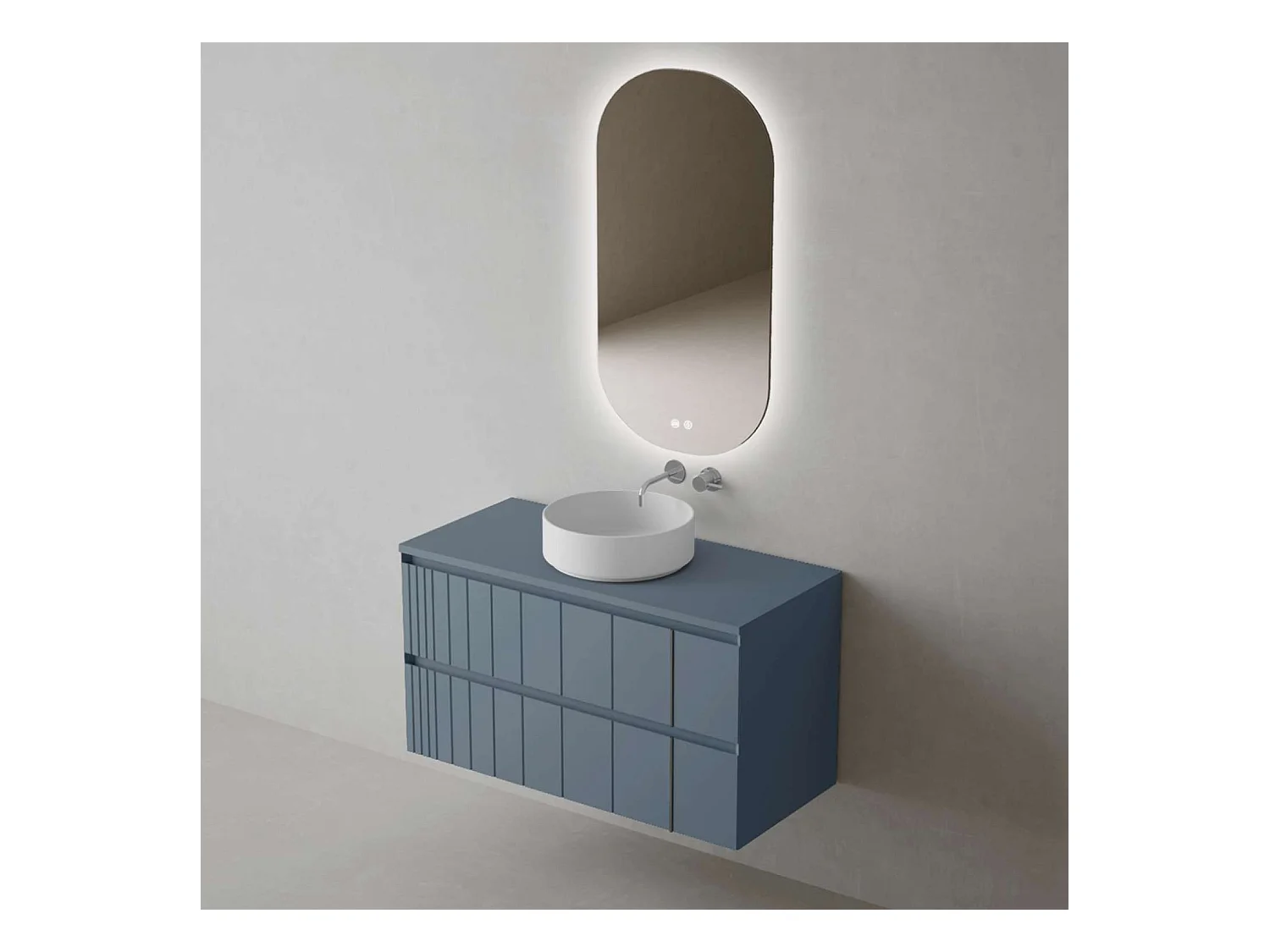 Meuble Salle de Bain POLE (81 cm x H54 x P45 cm), Plan Vasque Marin ROLL W.Brillant, 2 Tiroirs, Laqué Bleu Cobalt Mat