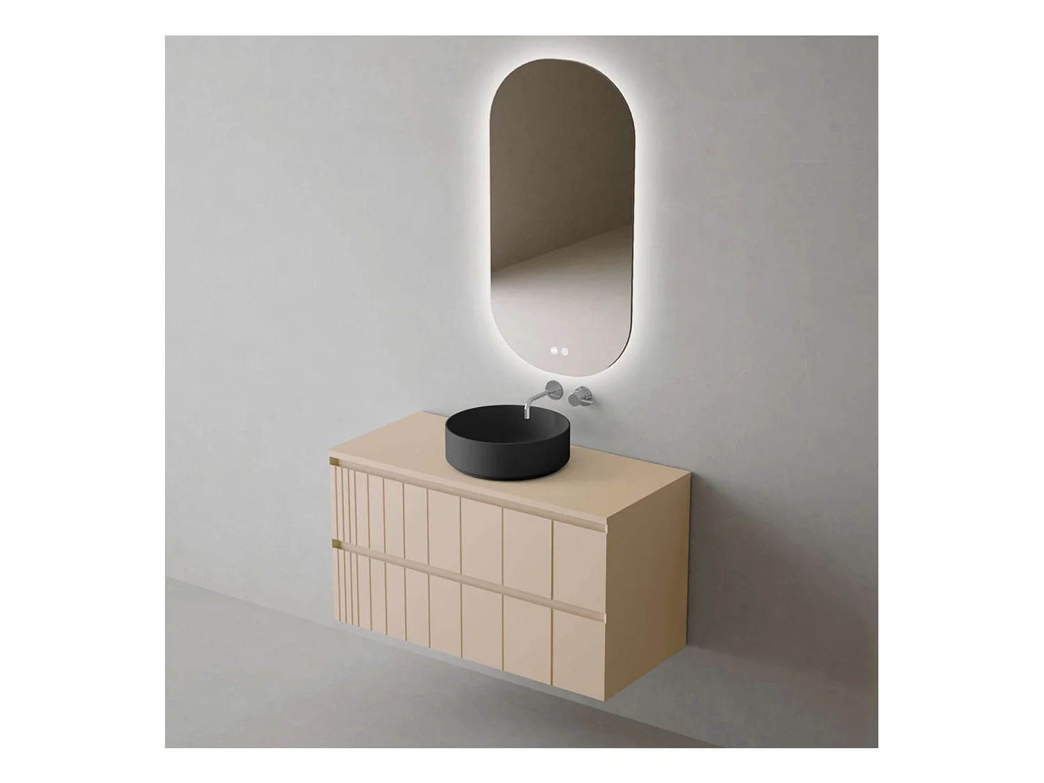 Meuble Salle de Bain POLE (81 cm x H54 x P45 cm), Plan Vasque Marin ROLL N.Mat, 2 Tiroirs, Laqué Greige Mat
