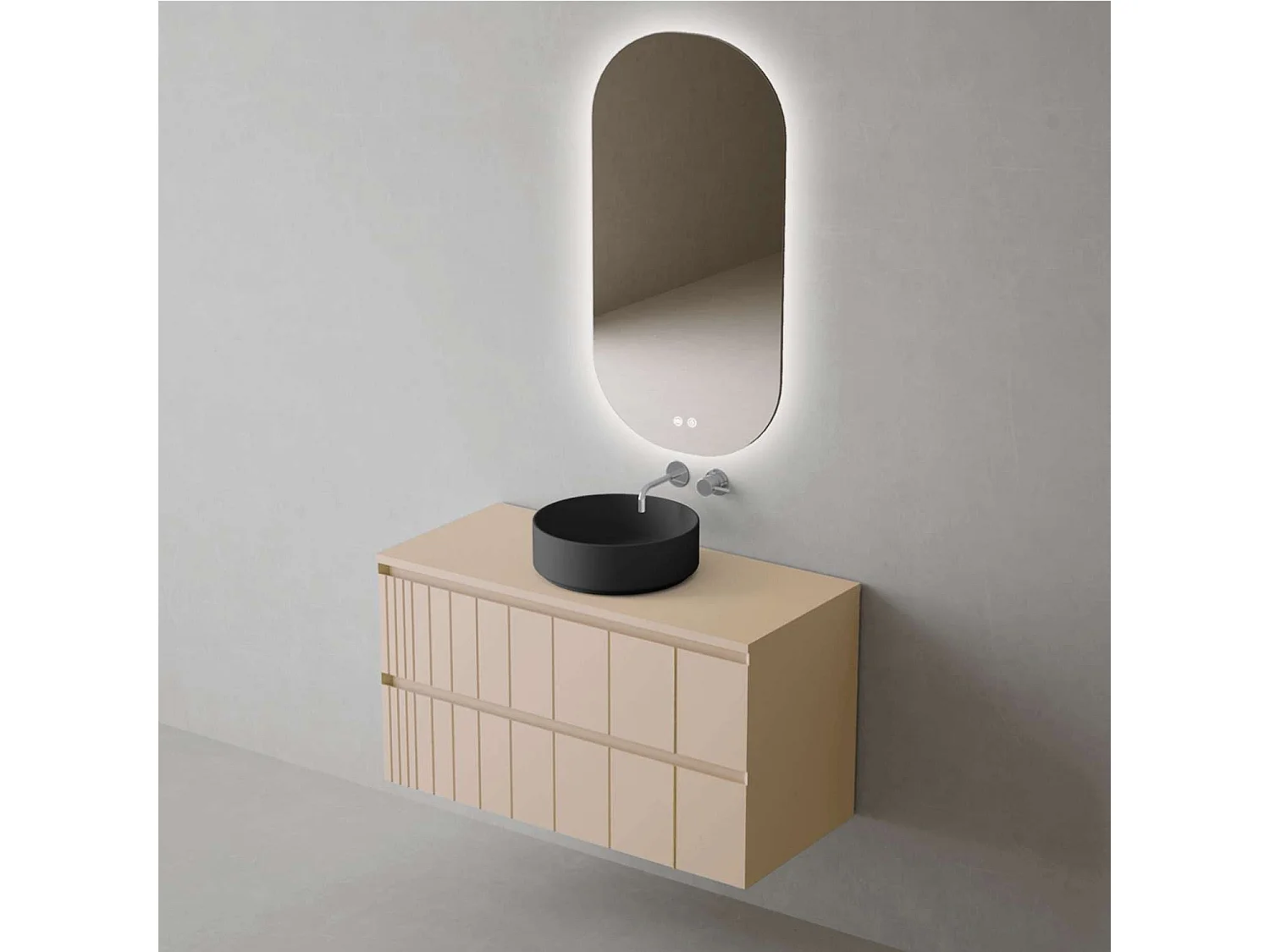 Meuble Salle de Bain POLE (81 cm x H54 x P45 cm), Plan Vasque Marin ROLL N.Mat, 2 Tiroirs, Laqué Greige Mat