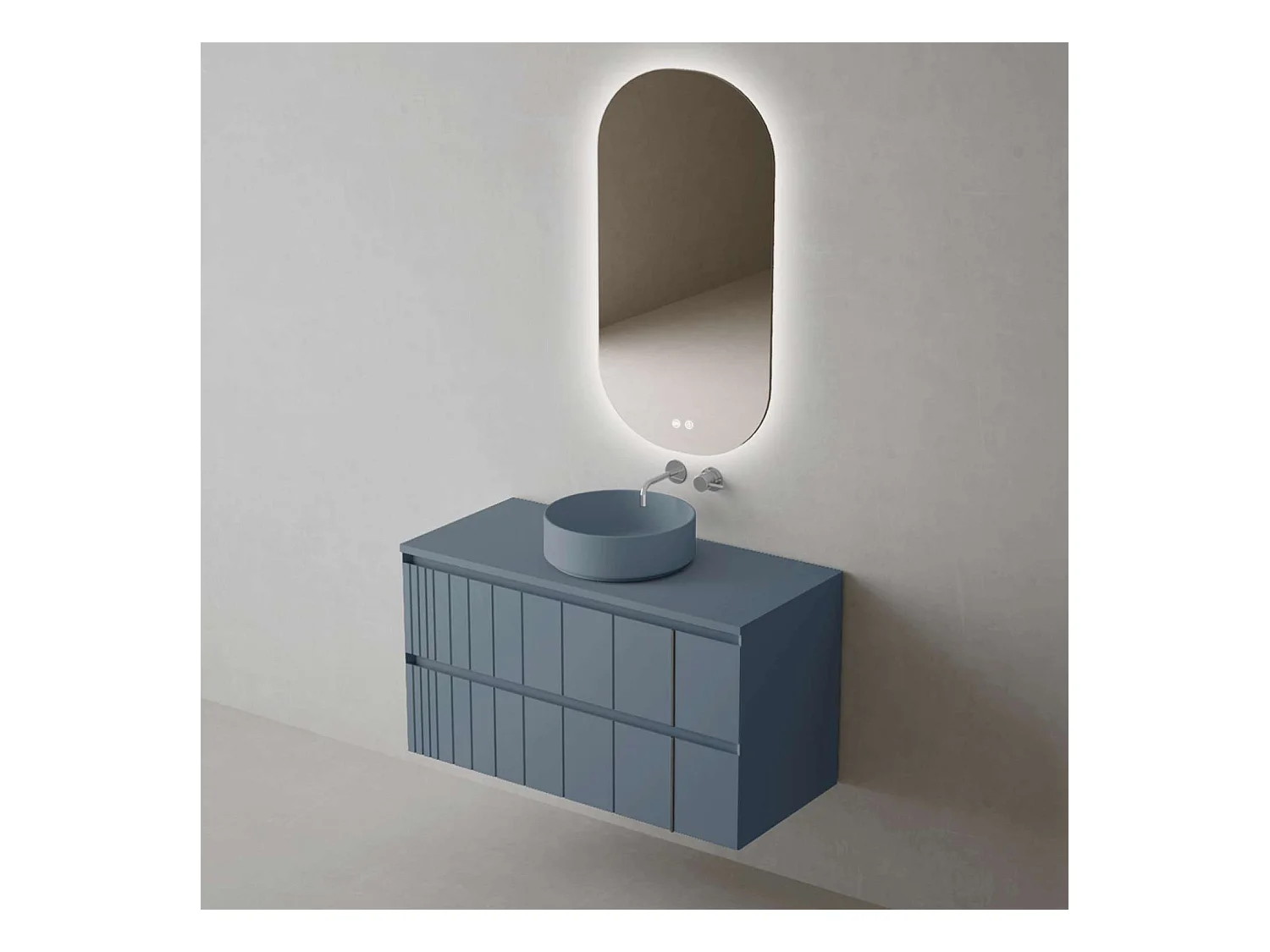 Meuble Salle de Bain POLE (101 cm x H54 x P45 cm), Plan Vasque Marin ROLL BC.Mat, 2 Tiroirs, Laqué Bleu Cobalt Mat