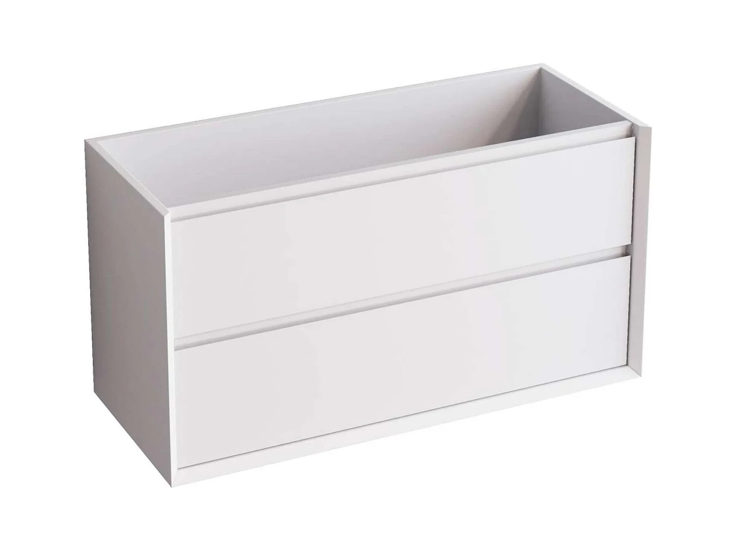 Meuble Salle de Bain COOL  (61 cm x H54 x P45 cm), Plan Vasque Céramique WM, 2 Tiroirs, Laqué Blanc Mat/Noyer