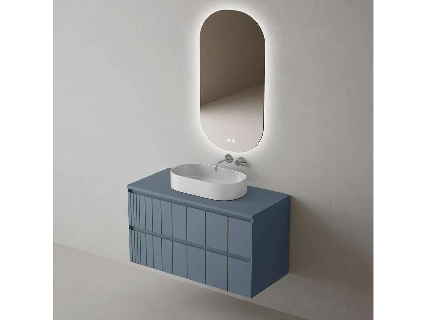 Meuble Salle de Bain POLE (101 cm x H54 x P45 cm), Plan Vasque Marin VAL WB, 2 Tiroirs, Laqué Bleu Cobalt Mat