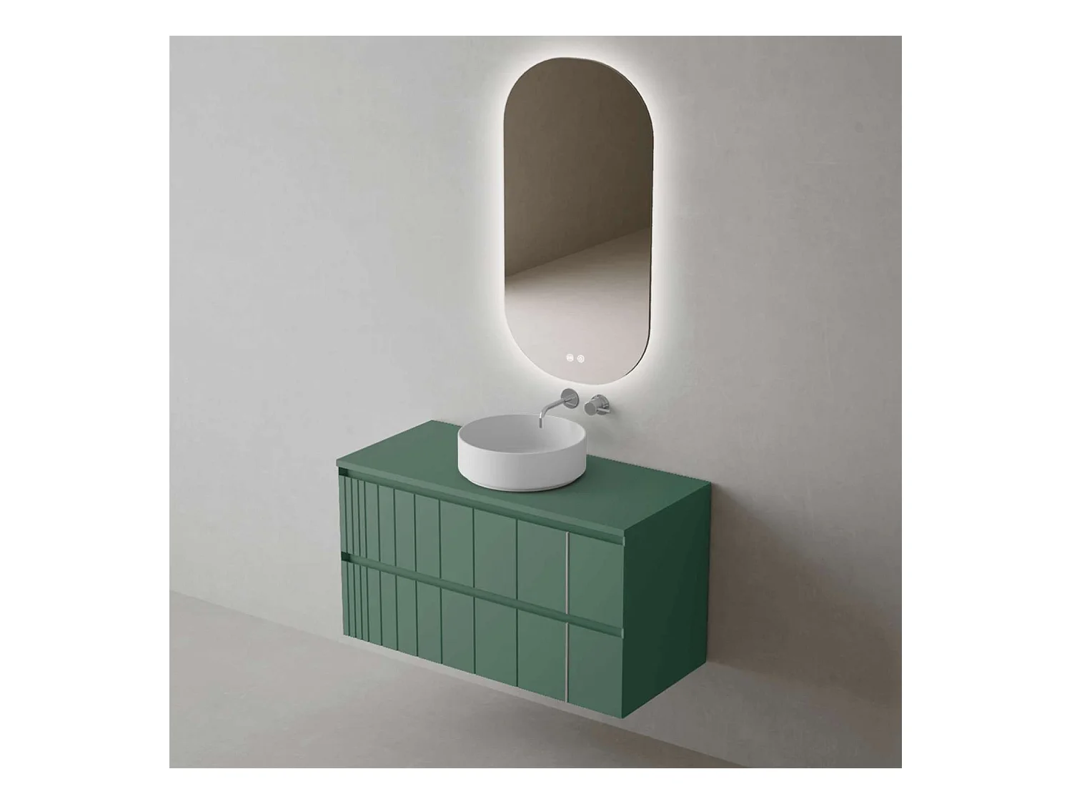 Meuble Salle de Bain POLE (61 cm x H54 x P45 cm), Plan Vasque Marin ROLL W.Brillant, 2 Tiroirs, Laqué Vert Mint