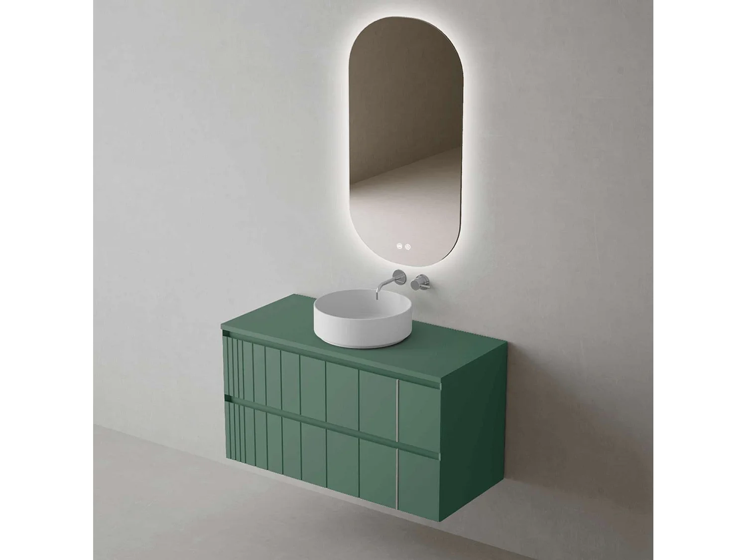 Meuble Salle de Bain POLE (61 cm x H54 x P45 cm), Plan Vasque Marin ROLL W.Brillant, 2 Tiroirs, Laqué Vert Mint
