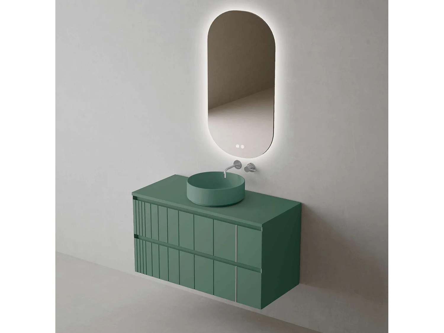 Meuble Salle de Bain POLE (101 cm x H54 x P45 cm), Plan Vasque Marin ROLL VM.Mat, 2 Tiroirs, Laqué Vert Mint