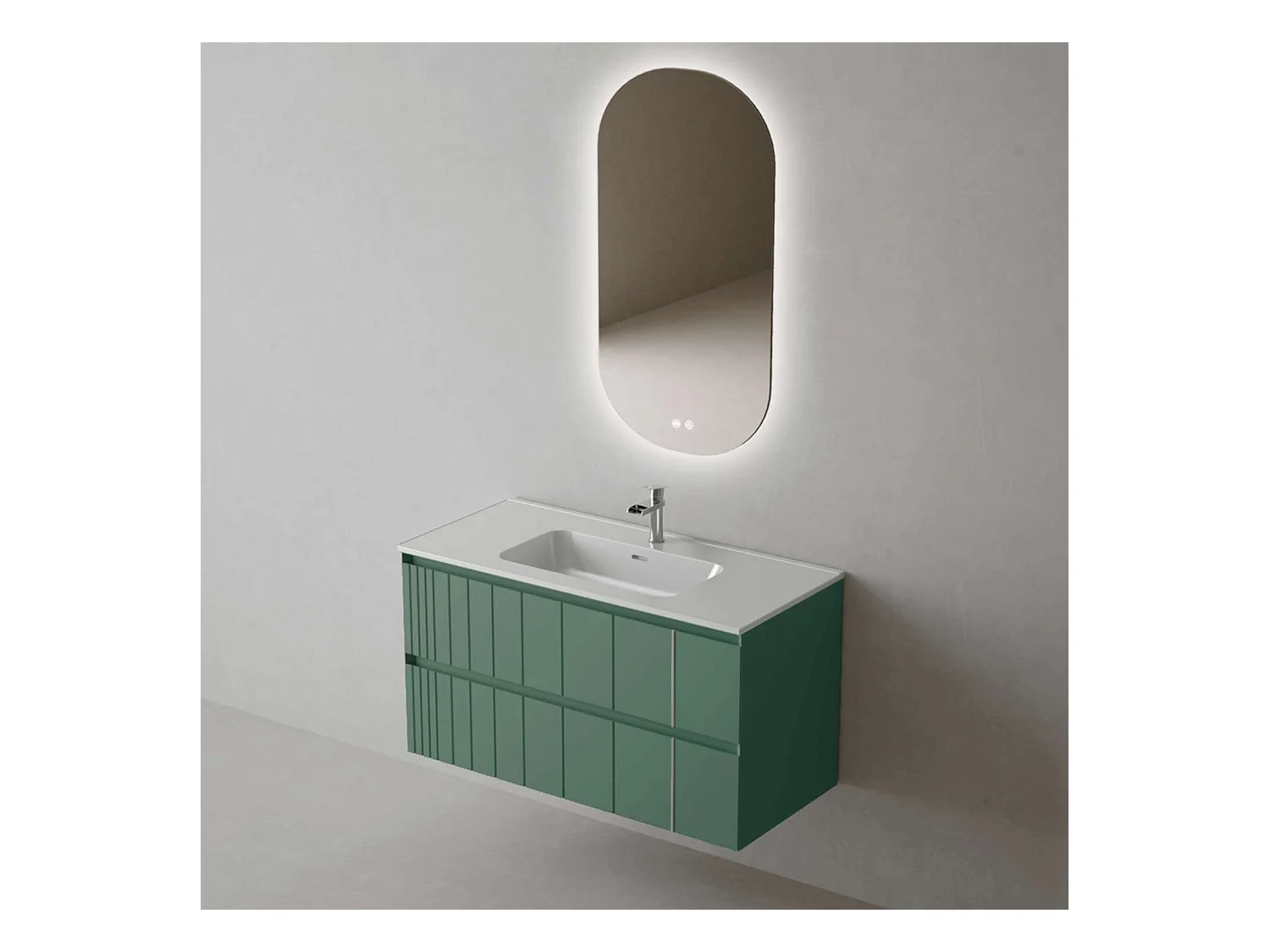 Meuble Salle de Bain POLE (81 cm x H54 x P45 cm), Plan Vasque Céramique WB, 2 Tiroirs, Laqué Vert Mint