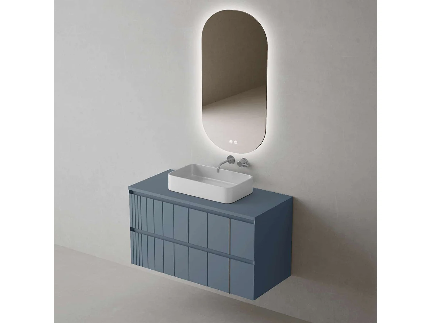 Meuble Salle de Bain POLE (61 cm x H54 x P45 cm), Plan Vasque Marin TAN WB, 2 Tiroirs, Laqué Bleu Cobalt Mat