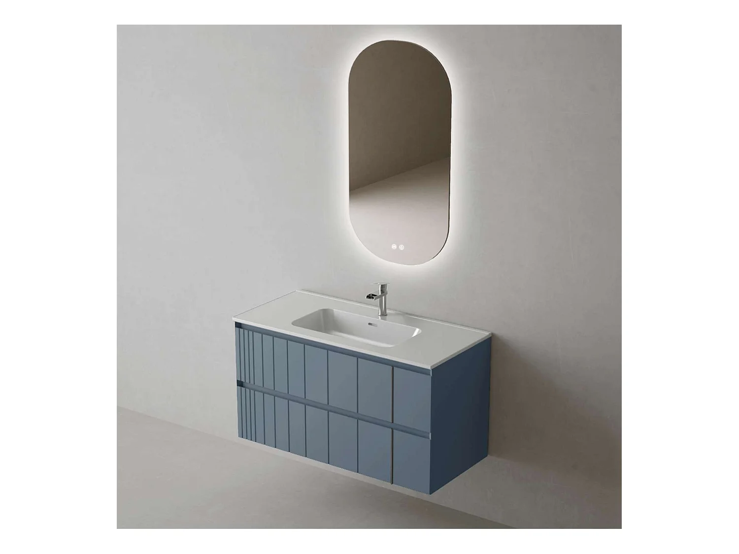 Meuble Salle de Bain POLE (101 cm x H54 x P45 cm), Plan Vasque Céramique WB, 2 Tiroirs, Laqué Bleu Cobalt Mat