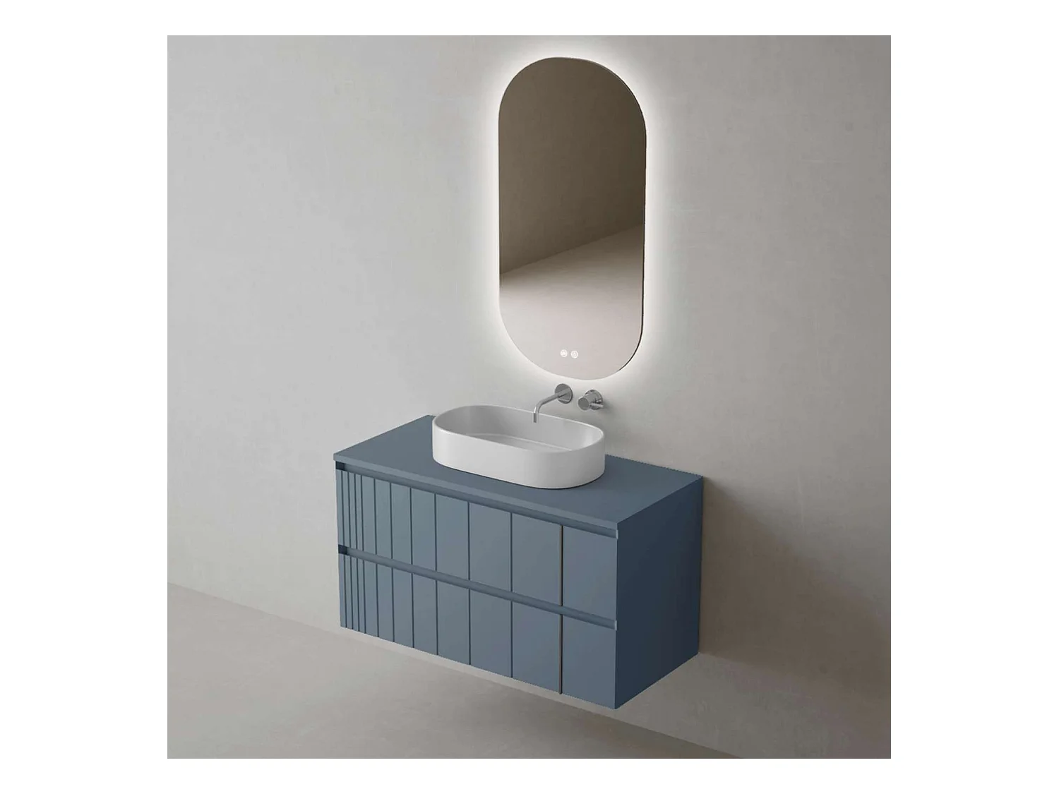 Meuble Salle de Bain POLE (81 cm x H54 x P45 cm), Plan Vasque Marin VAL WB, 2 Tiroirs, Laqué Bleu Cobalt Mat
