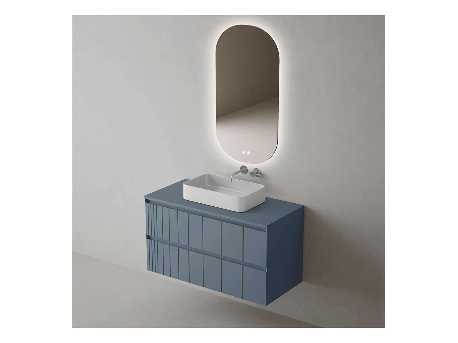 Meuble Salle de Bain POLE (101 cm x H54 x P45 cm), Plan Vasque Marin TAN WB, 2 Tiroirs, Laqué Bleu Cobalt Mat