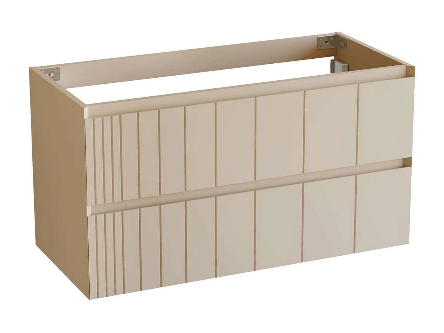Meuble Salle de Bain POLE 60cm, Plan Vasque Marin TAN, 2 Tiroirs, Laqué Greige Mat, H 54cm x P 45cm