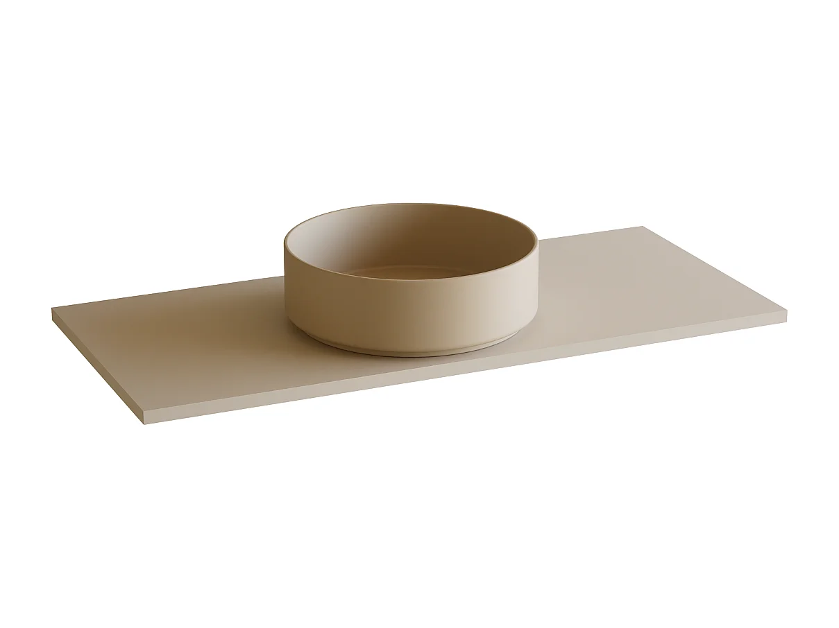 Meuble Salle de Bain POLE 100cm, Plan Vasque Marin ROLL, 2 Tiroirs, Laqué Greige Mat, H 54cm x P 45cm