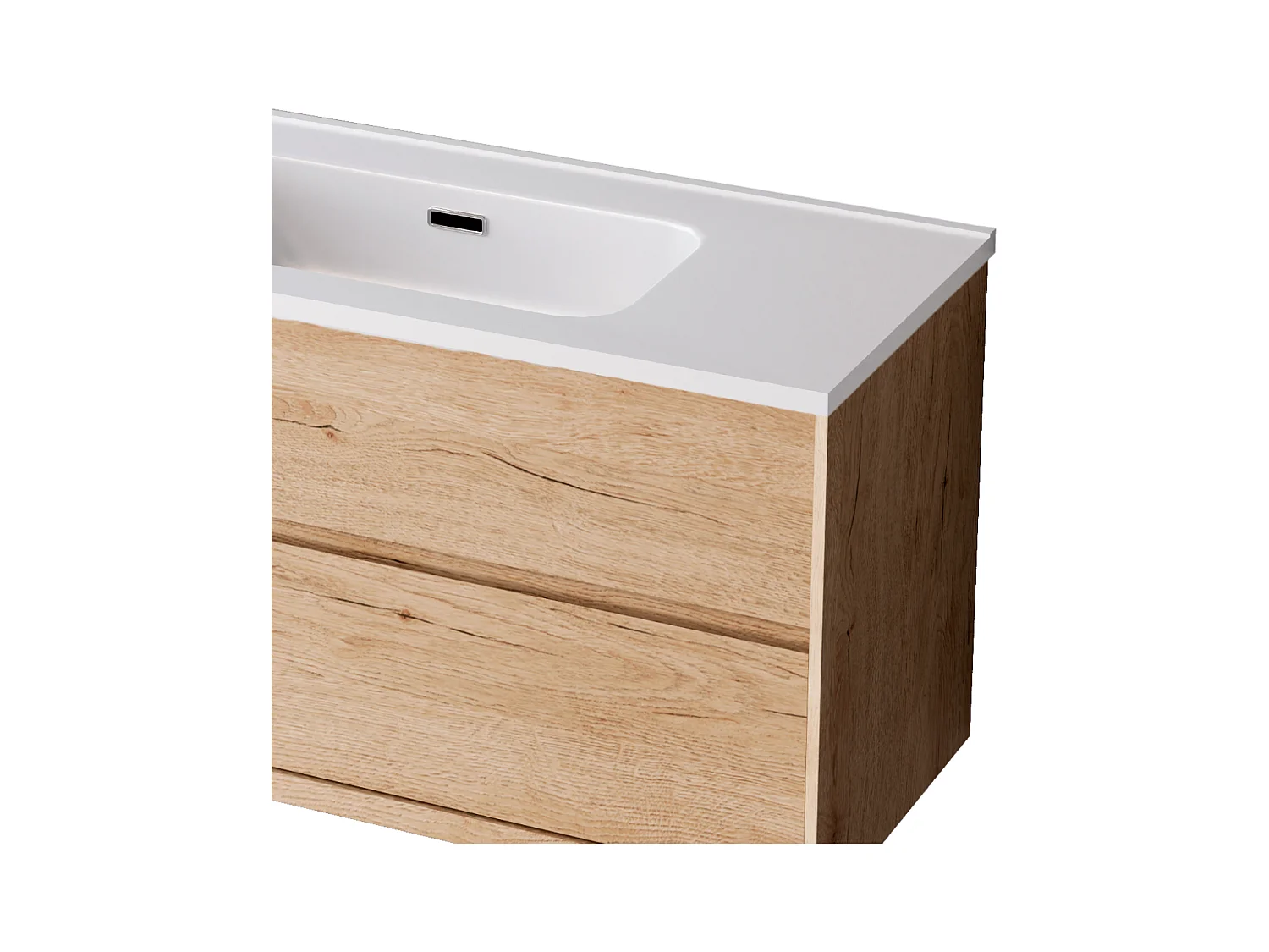 Meuble Salle de Bain COOL  (61 cm x H54 x P45 cm), Plan Vasque Céramique WM, 2 Tiroirs, Chêne Naturel