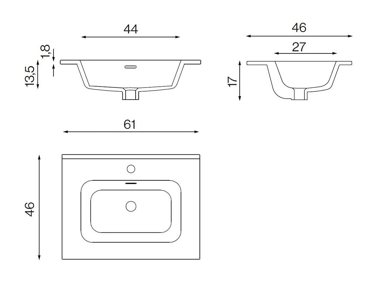 Meuble Salle de Bain COOL 60cm, Plan Vasque Céramique, 2 Tiroirs, Finition Chêne Naturel, H 54cm x P 45cm