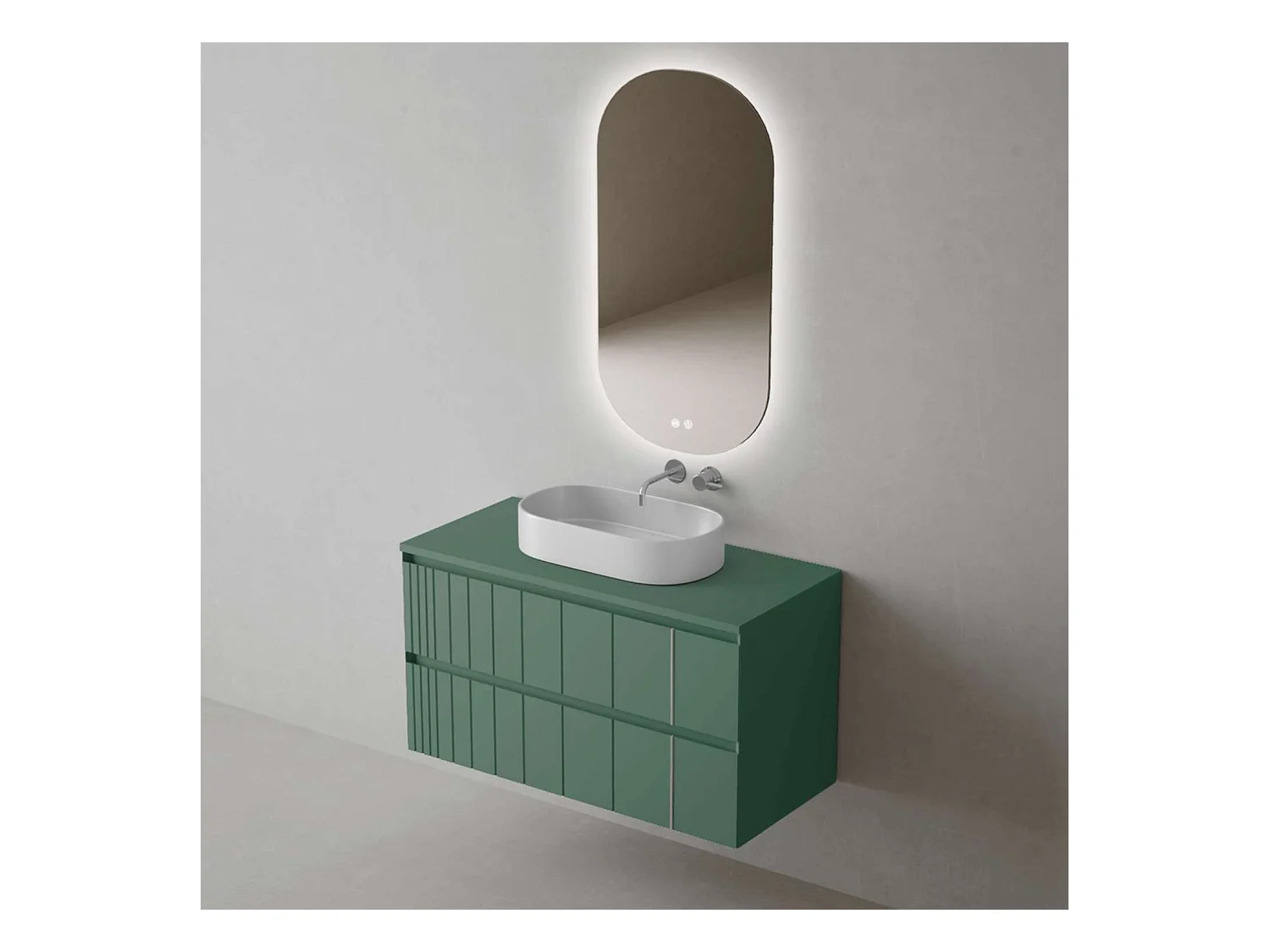 Meuble Salle de Bain POLE (81 cm x H54 x P45 cm), Plan Vasque Marin VAL WB, 2 Tiroirs, Laqué Vert Mint