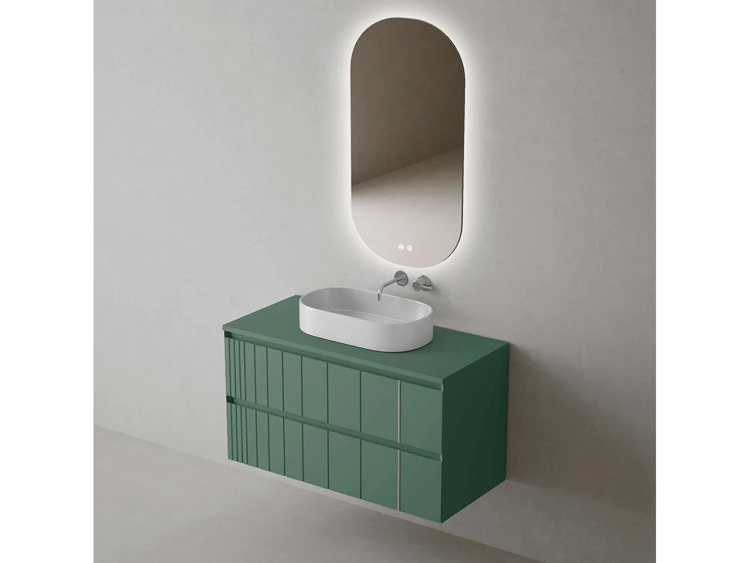 Meuble Salle de Bain POLE (81 cm x H54 x P45 cm), Plan Vasque Marin VAL WB, 2 Tiroirs, Laqué Vert Mint