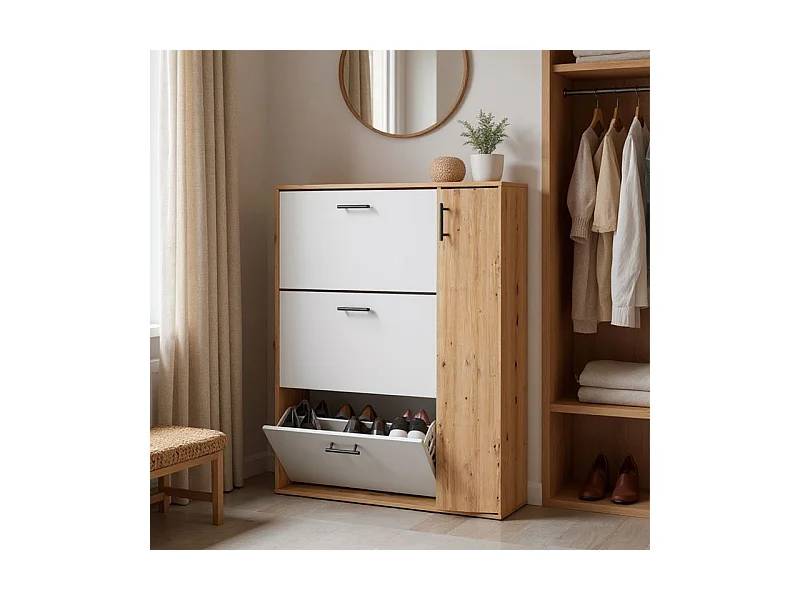 Zapatero Leia Blanco Artik (Blanco Mate) - Roble Nodi