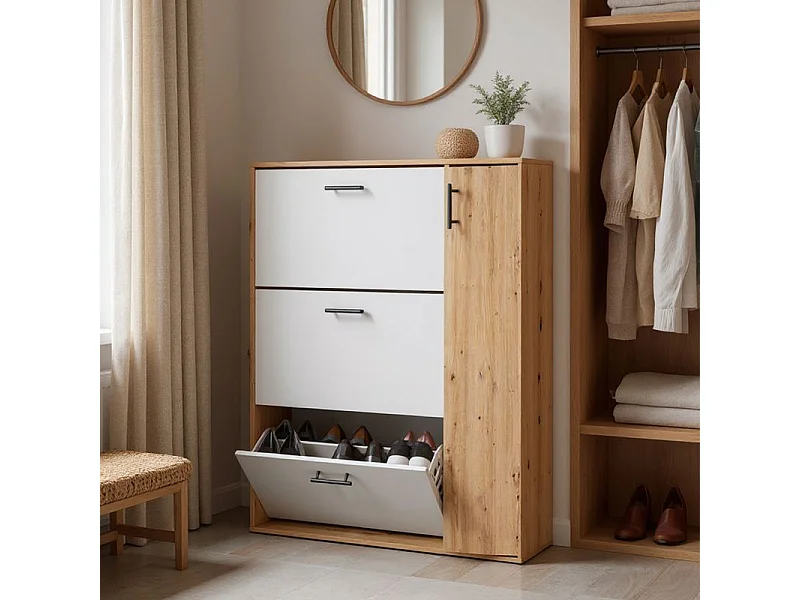 Zapatero Leia Blanco Artik (Blanco Mate) - Roble Nodi