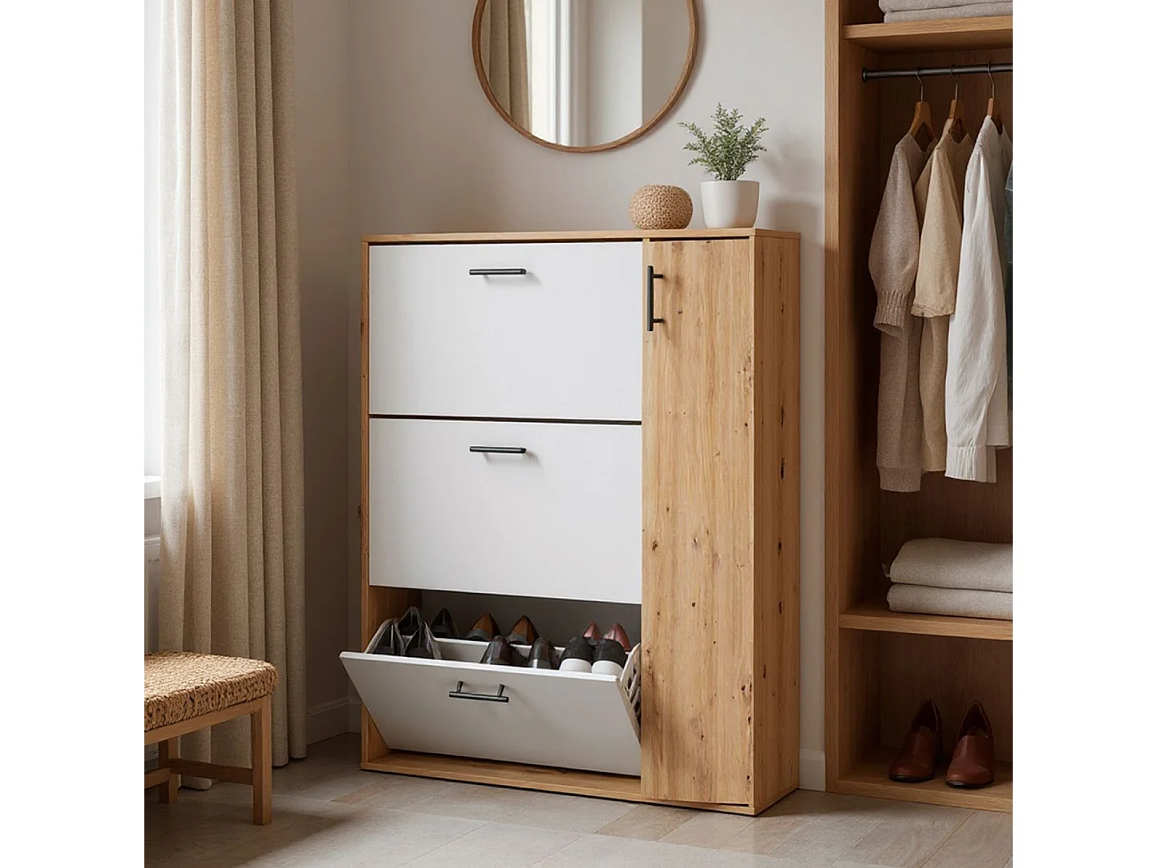 Zapatero Leia Blanco Artik (Blanco Mate) - Roble Nodi