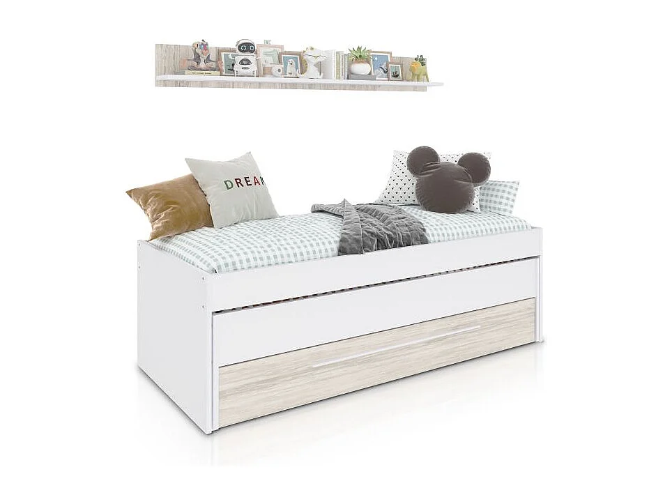 Cama doble juvenil con estante Nuit Blanco Artik (Blanco Mate) – Blanco Velho