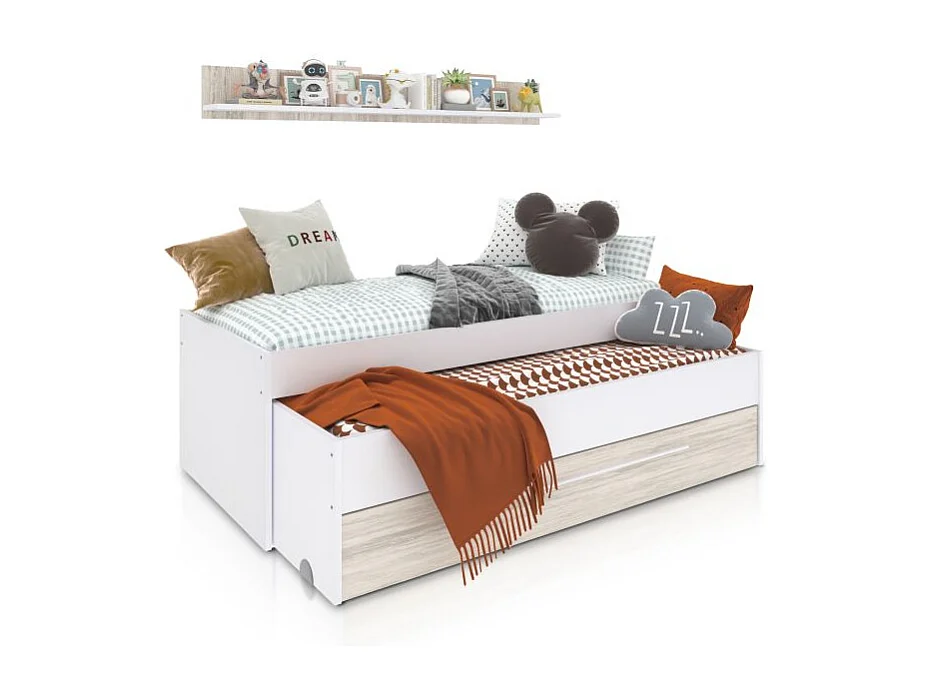 Cama doble juvenil con estante Nuit Blanco Artik (Blanco Mate) – Blanco Velho