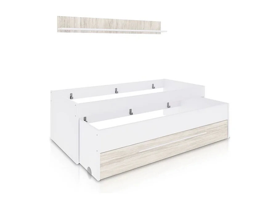 Cama doble juvenil con estante Nuit Blanco Artik (Blanco Mate) – Blanco Velho