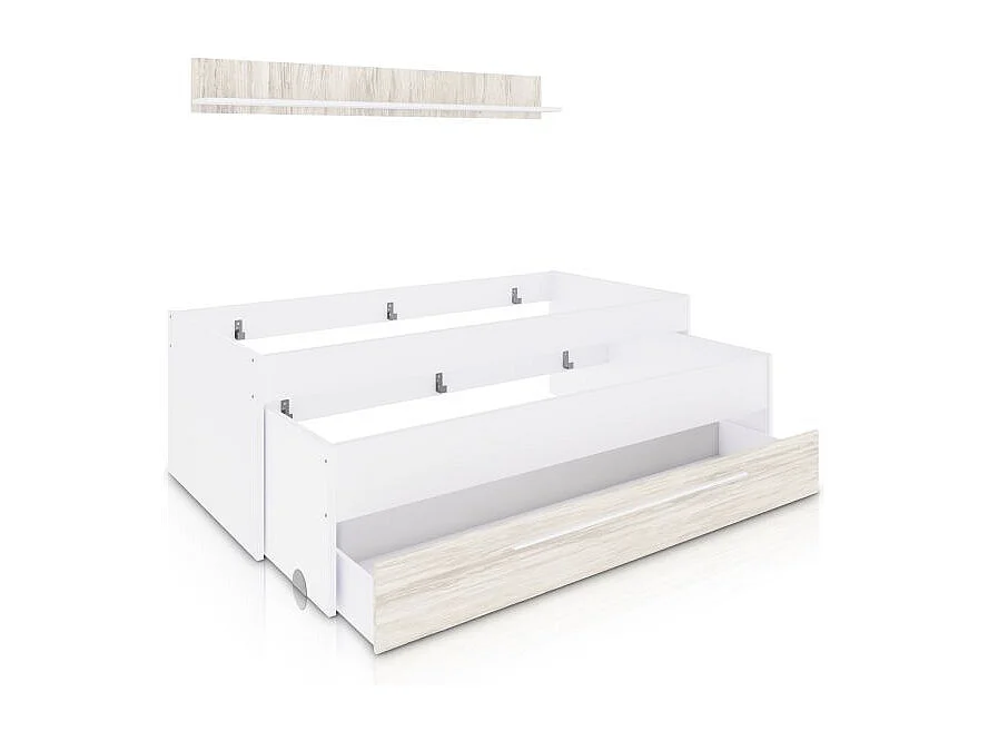 Cama doble juvenil con estante Nuit Blanco Artik (Blanco Mate) – Blanco Velho