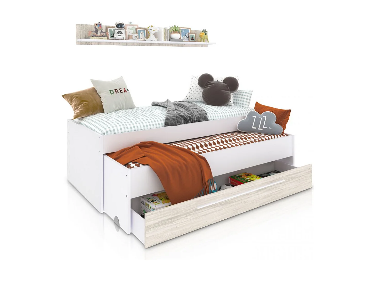 Cama doble juvenil con estante Nuit