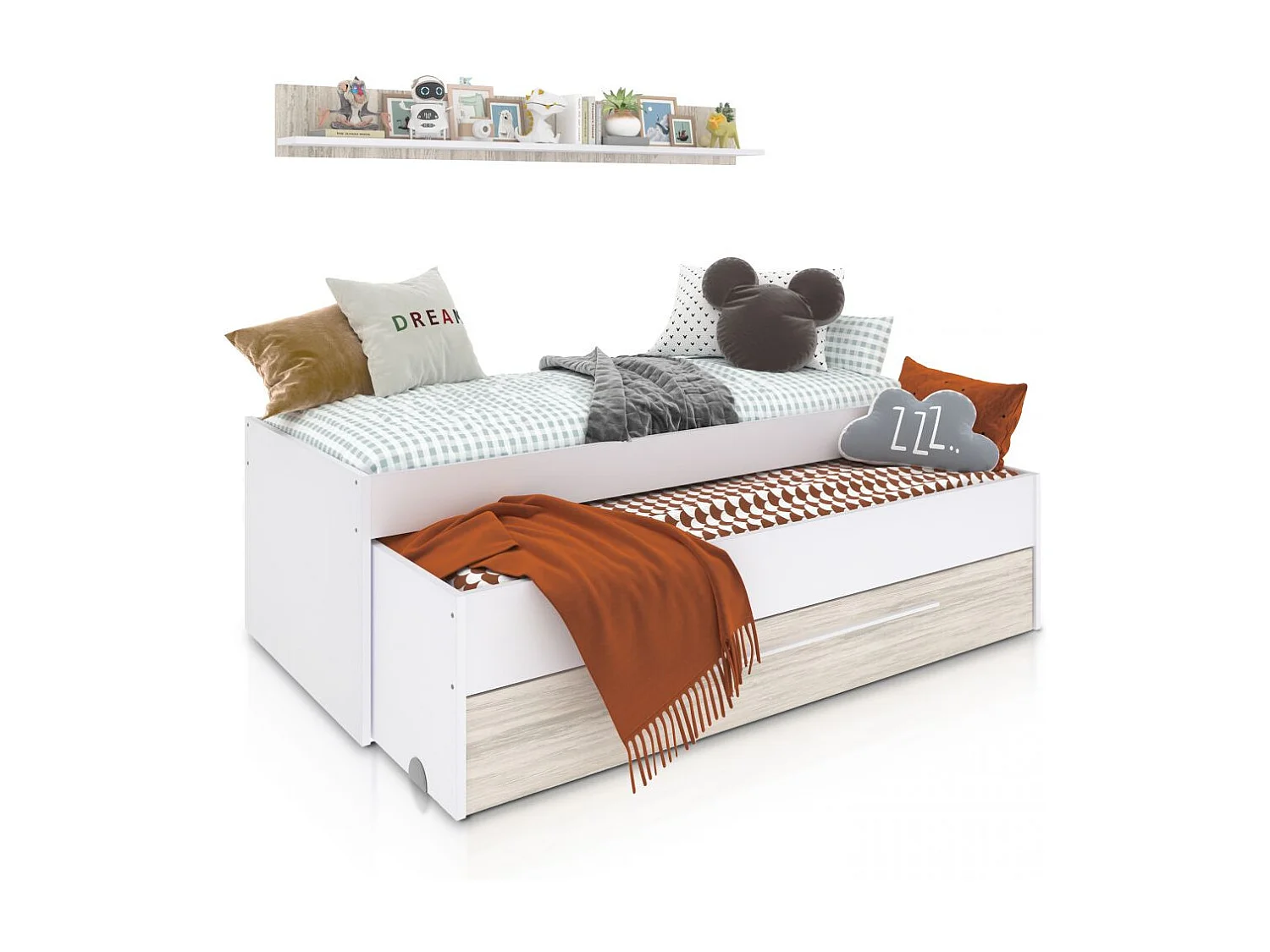 Cama doble juvenil con estante Nuit