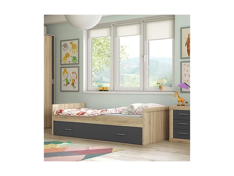 Cama nido Lara con frontal cambria/grafito 58x197x98 cm