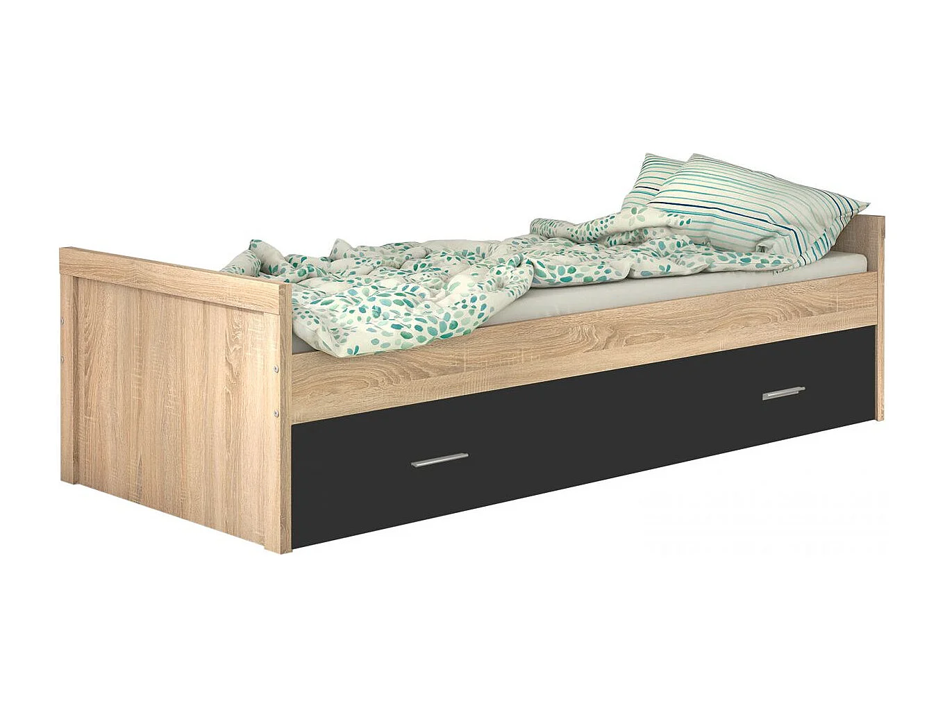 Cama nido Lara con frontal cambria/grafito 58x197x98 cm