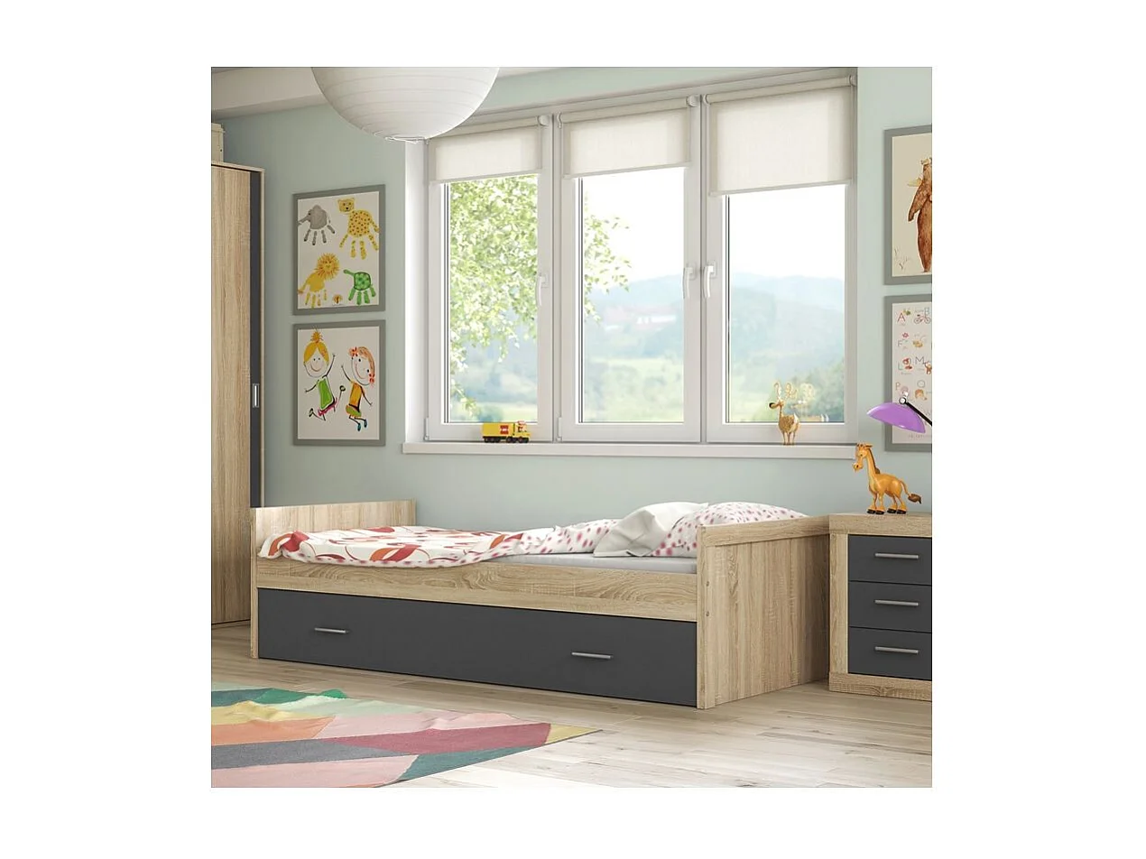 Cama nido Lara con frontal cambria/grafito 58x197x98 cm