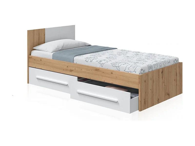 Cama Dess Blanco Artik (Blanco Mate) - Roble Nodi