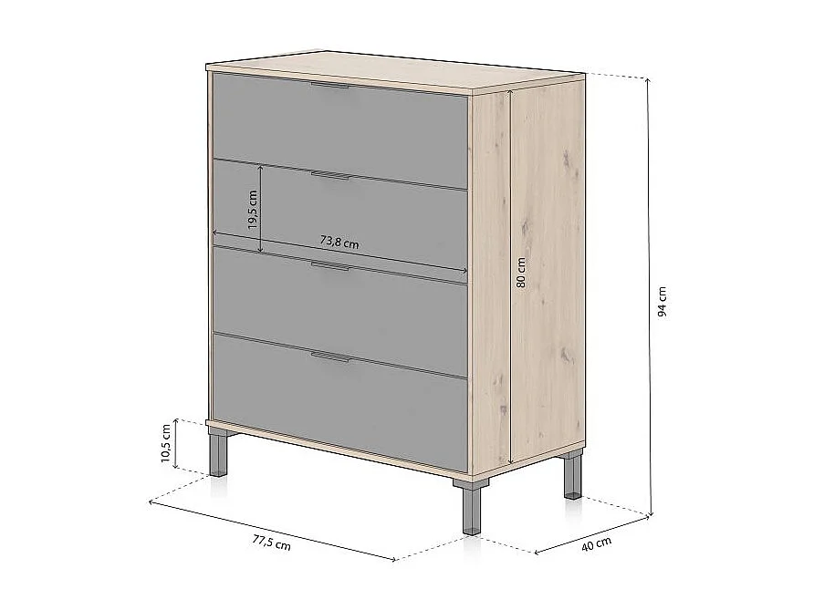 Cómoda Luke Gris Antracita - Roble Nodi