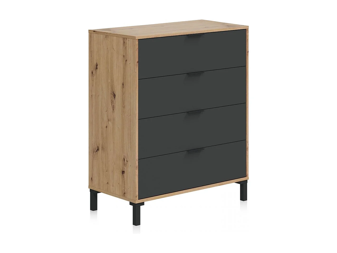 Cómoda de 4 cajones formato vertical en gris antracita y roble nodi 77,5x94 cm Luke Gris Antracita - Roble Nodi