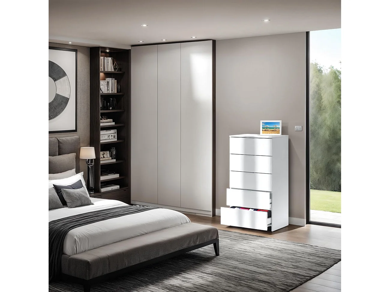 Cómoda de 5 cajones formato vertical en blanco mate 60x110 cm Akari Blanco Artik (Blanco Mate)