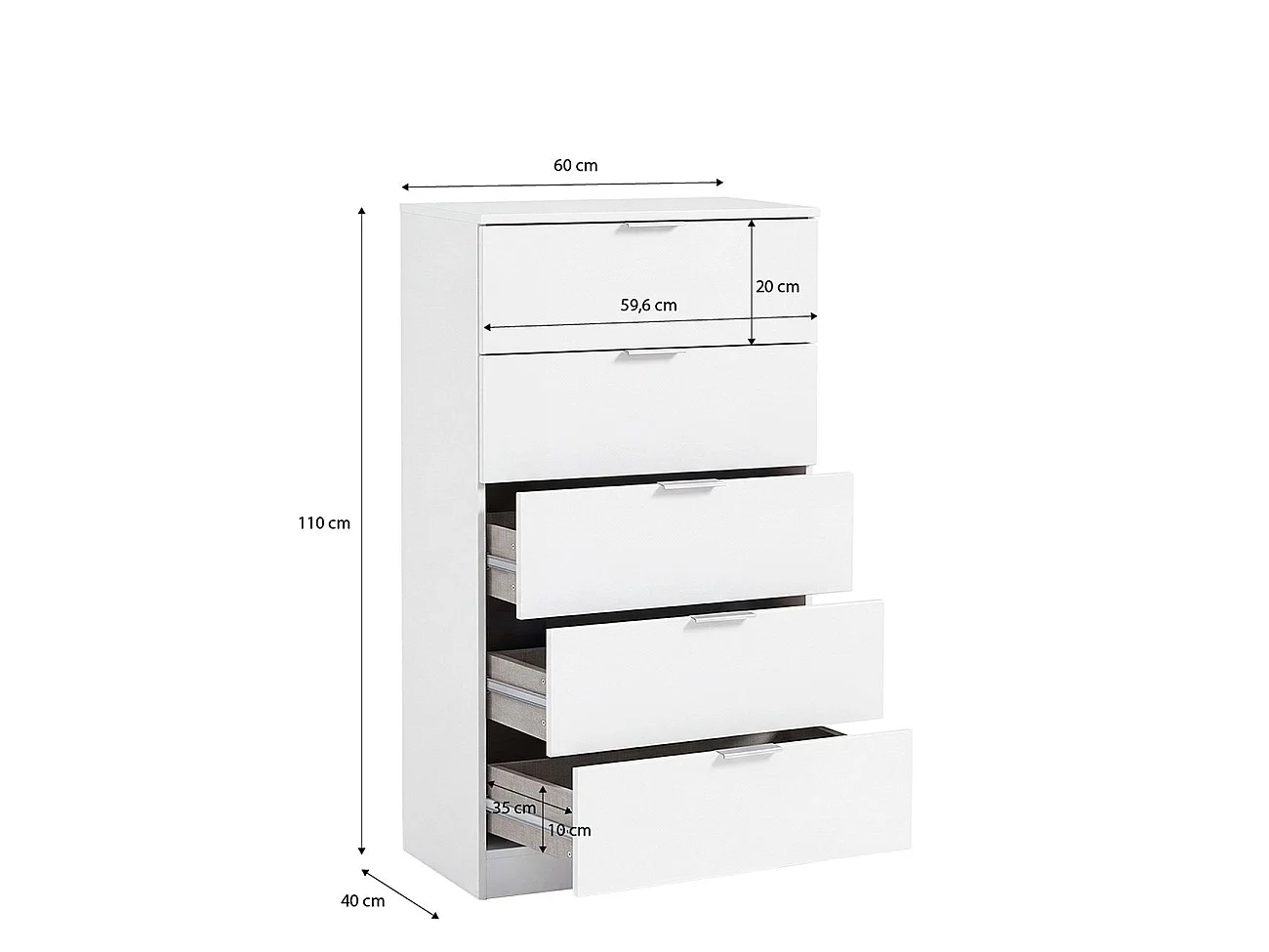 Cómoda alta de 5 cajones en blanco artik 60x110 cm Akari Blanco Artik (Blanco Mate)
