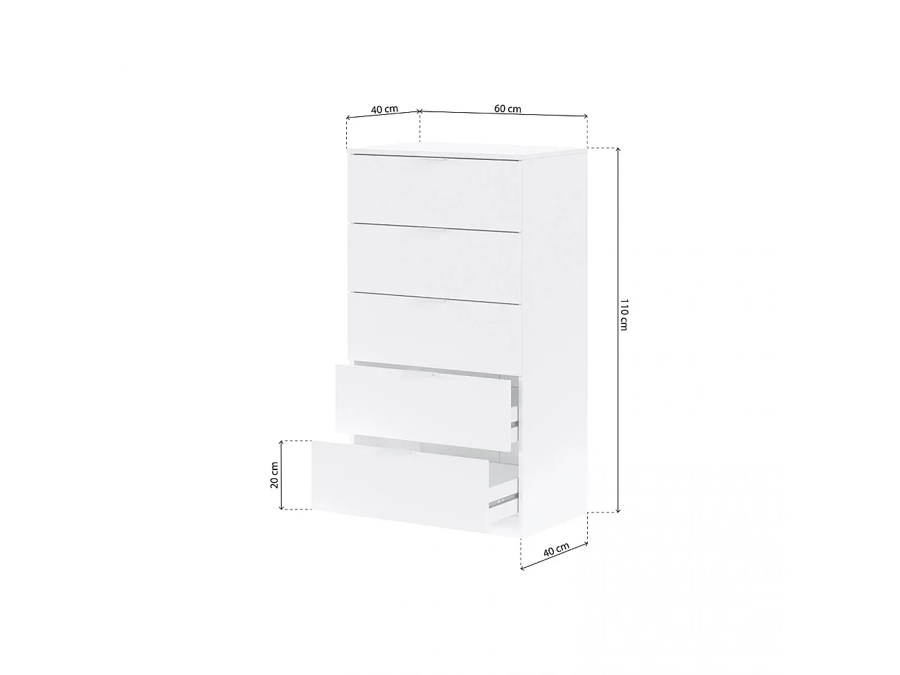 Cómoda alta de 5 cajones en blanco artik 60x110 cm Akari Blanco Artik (Blanco Mate)