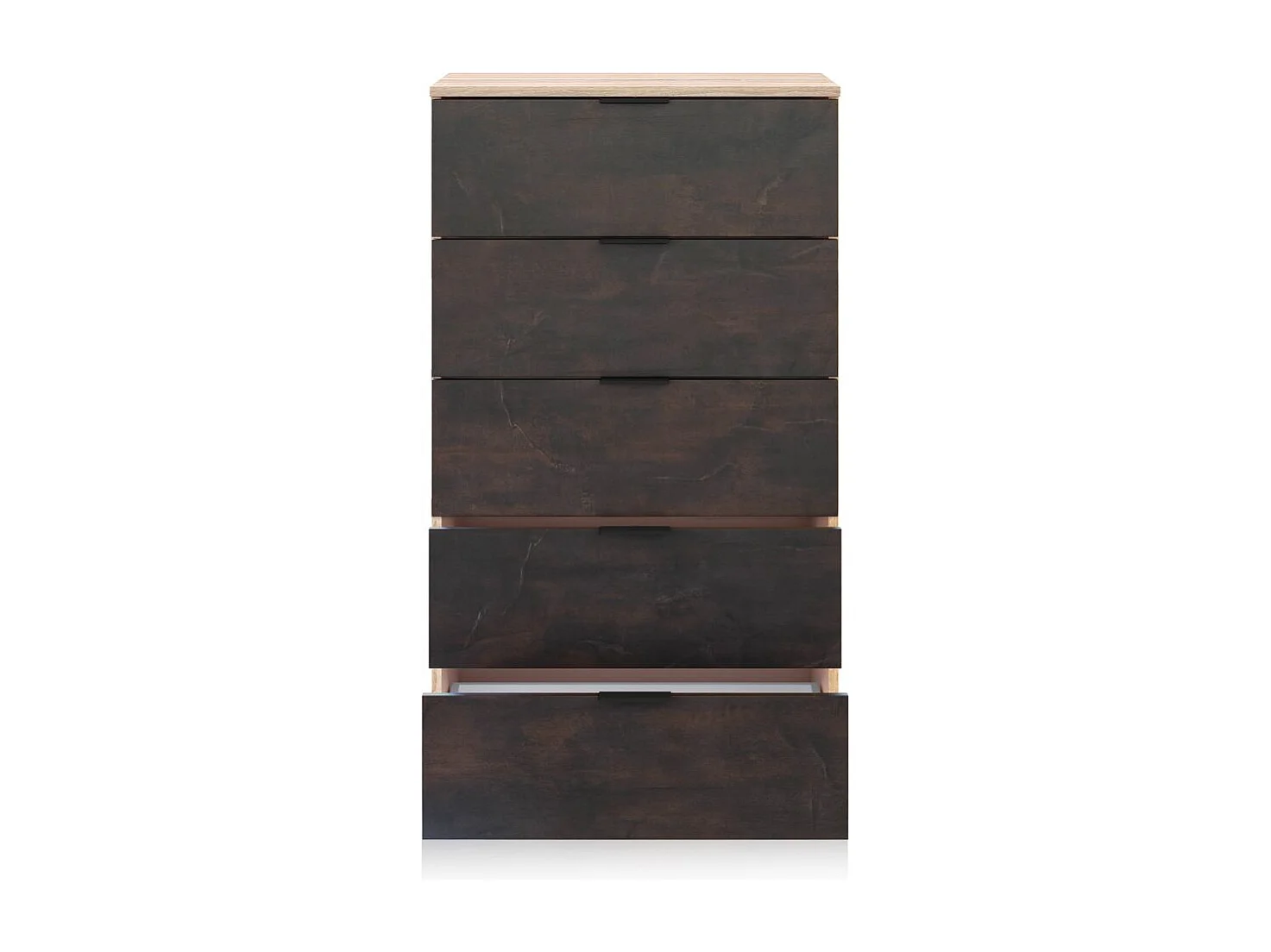 Cómoda de 5 cajones formato vertical en roble canadian y óxido 60x110 cm Akari Roble Canadian - Óxido