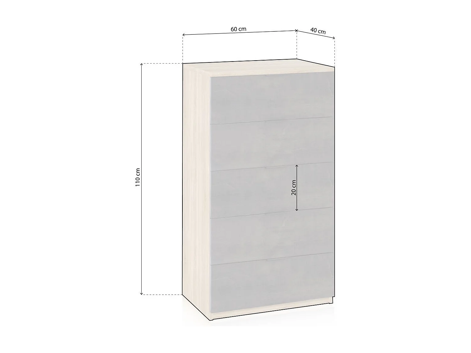 Cómoda de 5 cajones formato vertical en roble canadian y óxido 60x110 cm Akari Roble Canadian - Óxido