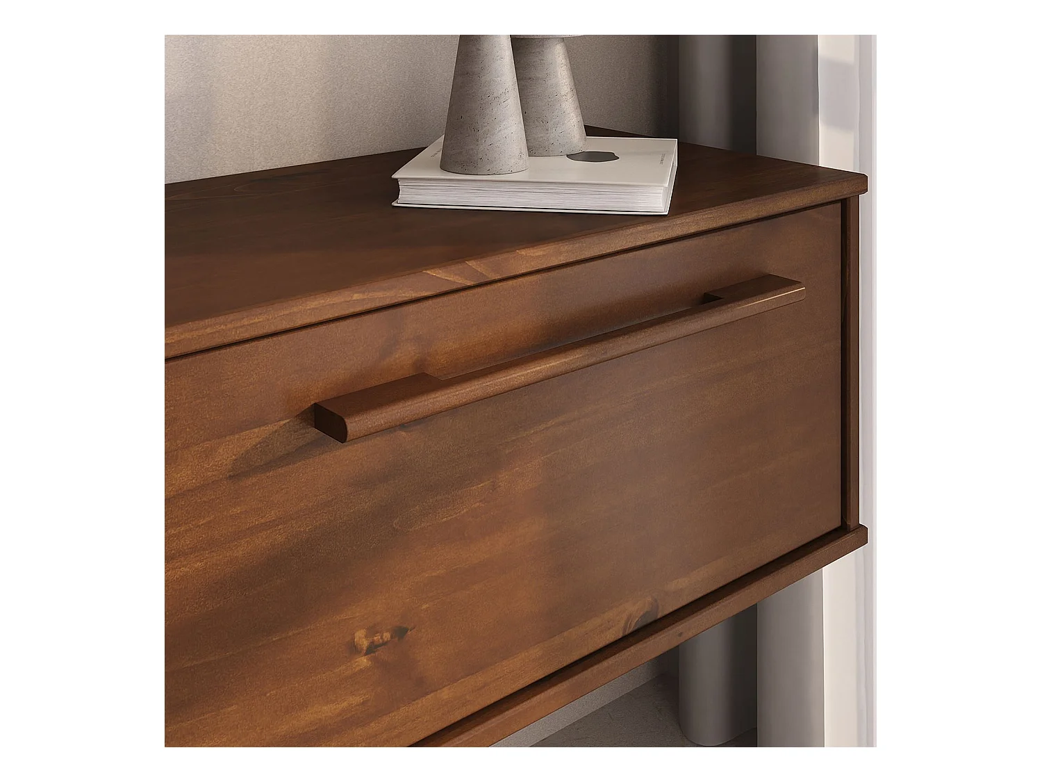 Meuble TV Suspendu TECCA L 180 cm en Bois Massif Coloris Châtaignier avec 3 Portes, Meuble Télé Mural Design Moderne