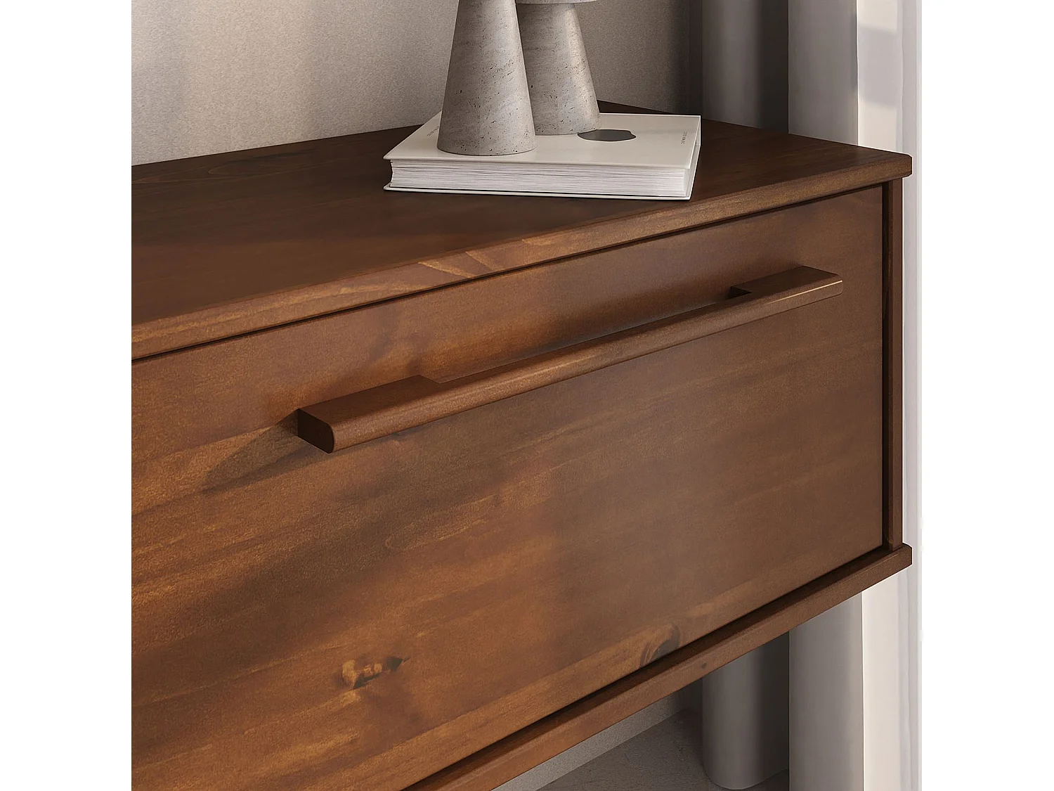 Meuble TV Suspendu TECCA L 180 cm en Bois Massif Coloris Châtaignier avec 3 Portes, Meuble Télé Mural Design Moderne