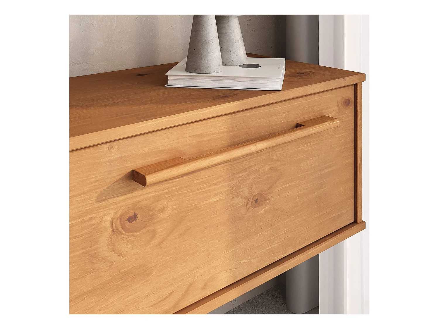 Meuble TV Suspendu TECCA L 180 cm en Bois Massif Coloris chêne avec 3 Portes, Meuble Télé Mural Design Moderne