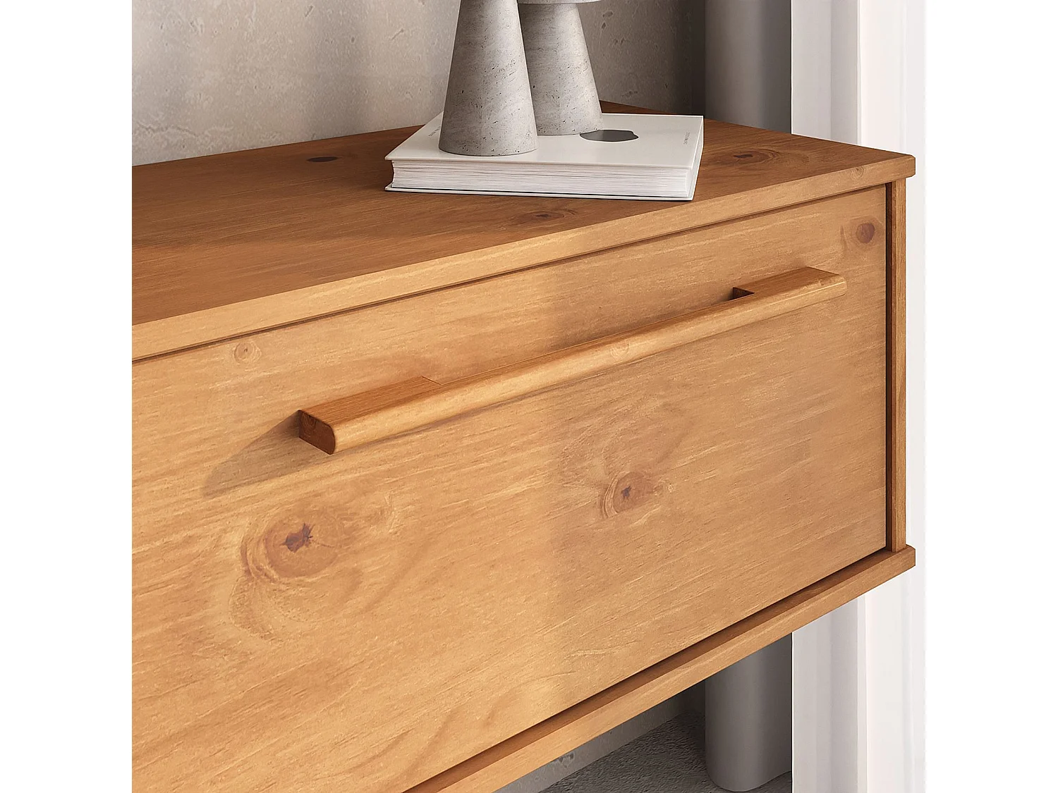 Meuble TV Suspendu TECCA L 180 cm en Bois Massif Coloris chêne avec 3 Portes, Meuble Télé Mural Design Moderne