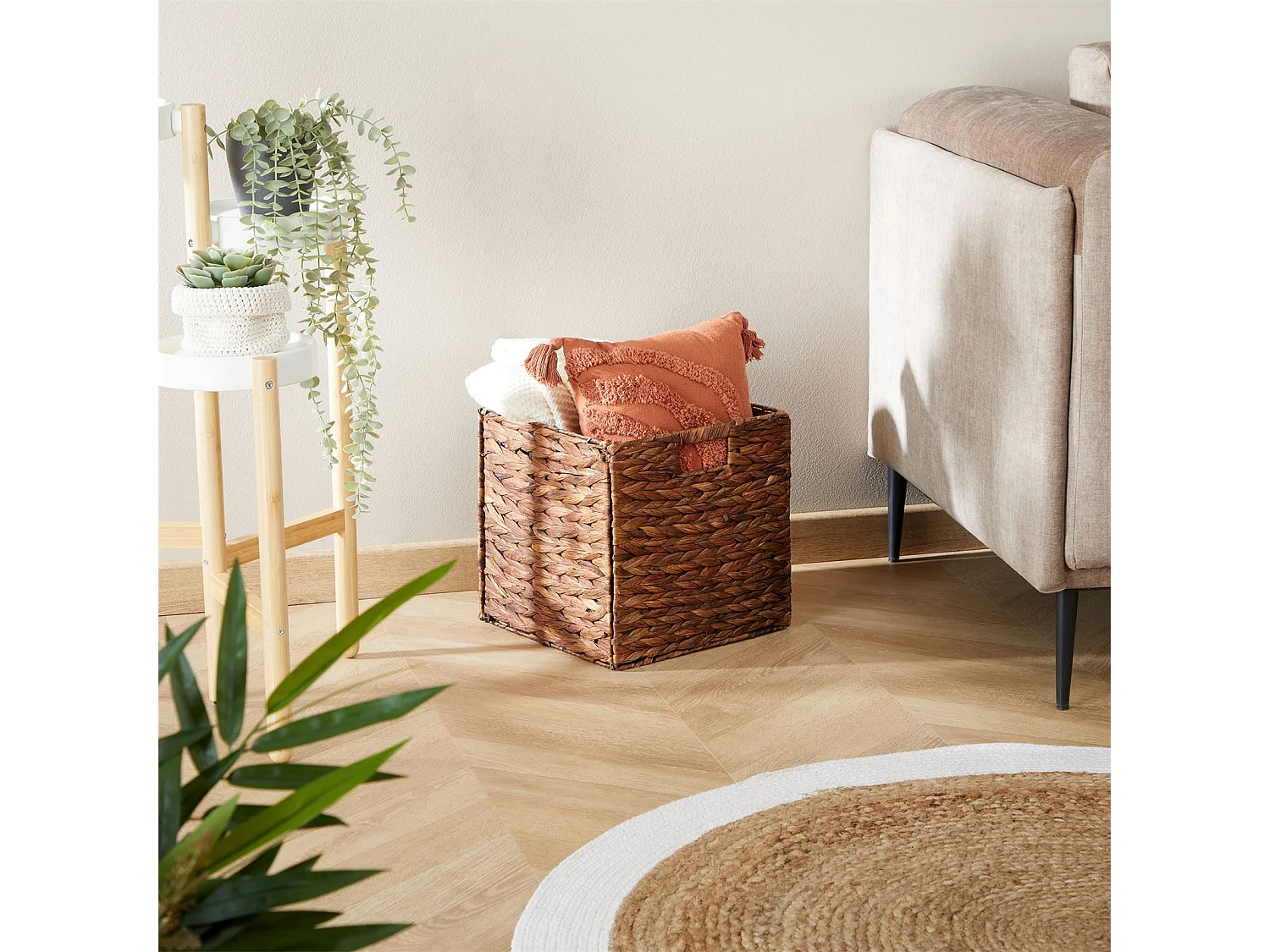 Lot de 2 paniers pliables CAO en jacinthe d'eau, boîte de rangement coloris brun