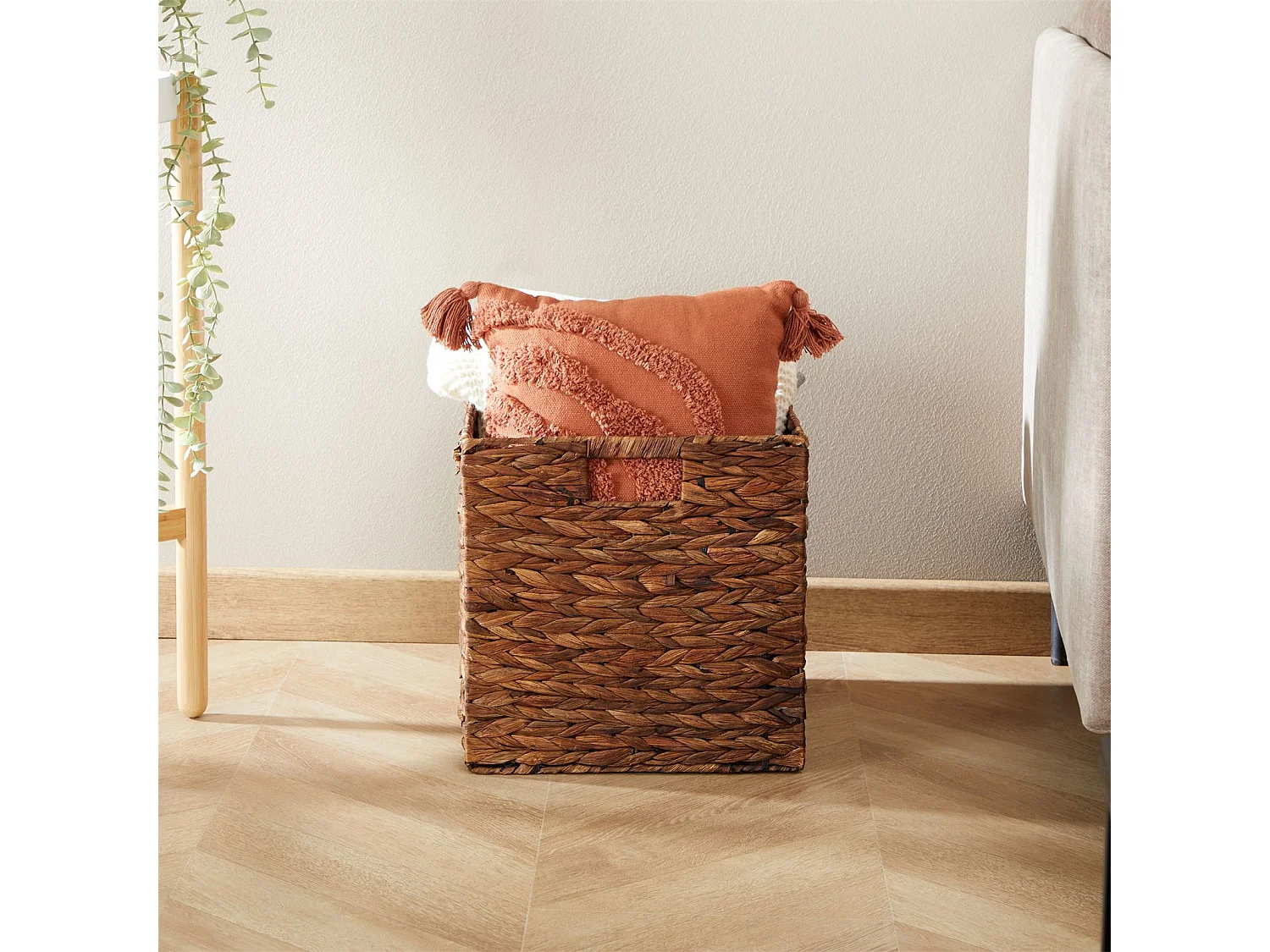 Lot de 2 paniers pliables CAO en jacinthe d'eau, boîte de rangement coloris brun