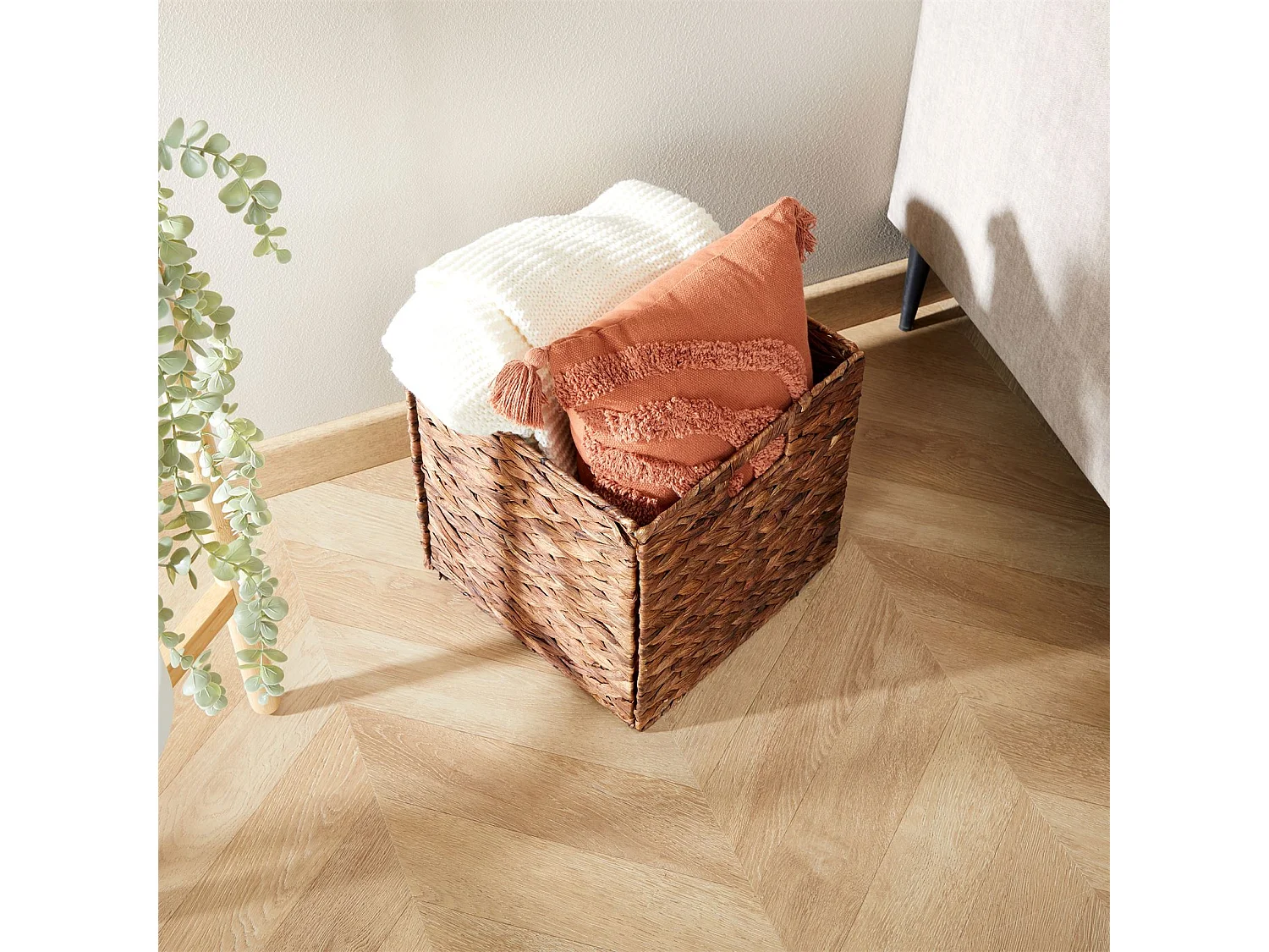 Lot de 2 paniers pliables CAO en jacinthe d'eau, boîte de rangement coloris brun