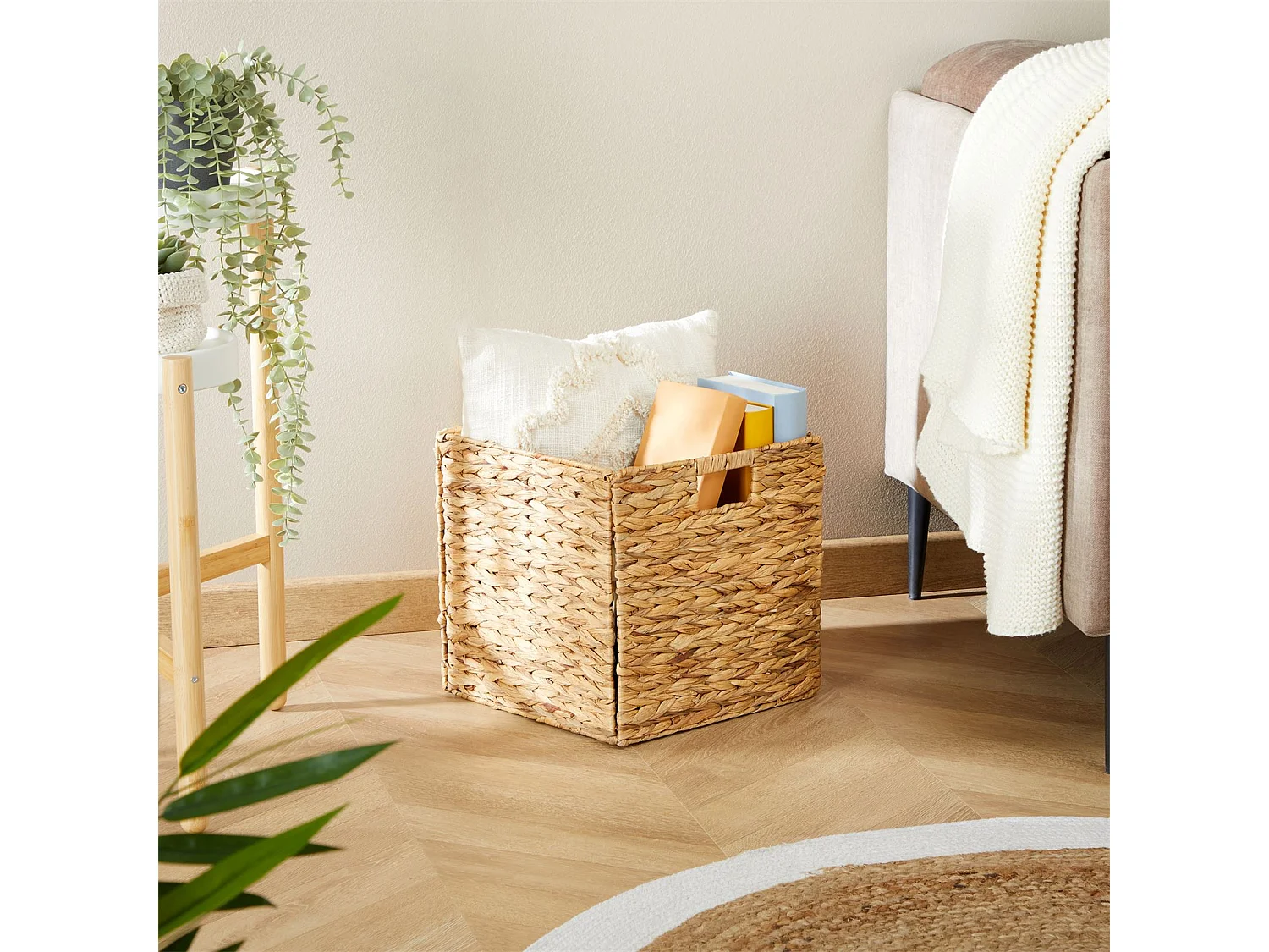 Lot de 2 paniers pliables CAO en jacinthe d'eau, boîte de rangement coloris naturel